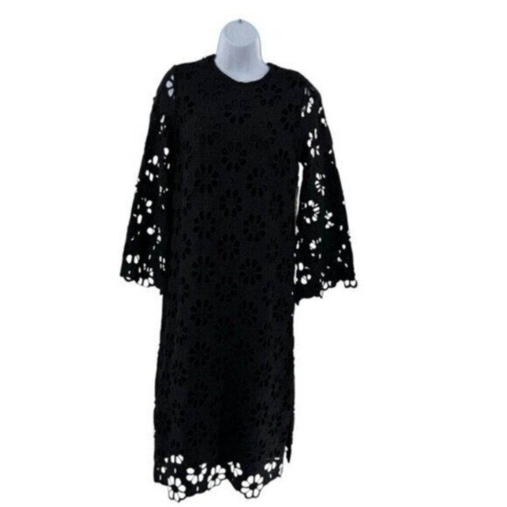 Tuckernuck NEW Noir Eyelet Hutton Long Sleeve Cotton Formal Midi Dress Size M - Picture 4 of 11